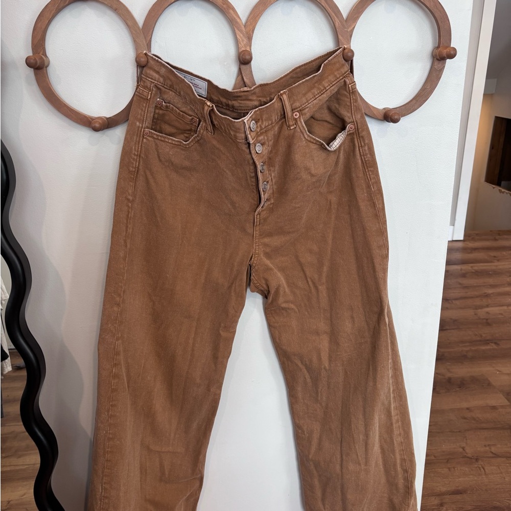 Brown Button-Fly high rise stride Ankle Pants